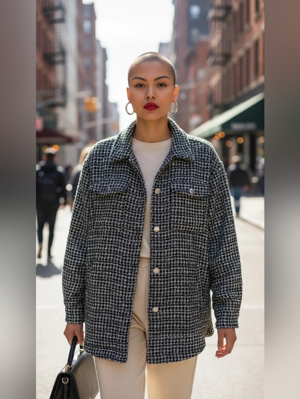 STSH Oversized Black & White Houndstooth Shacket - Brand SIZE MEDIUM